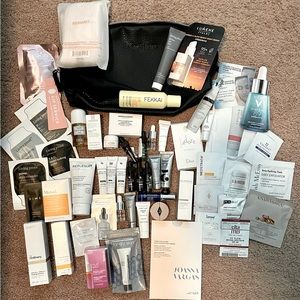 Large lot of sample beauty products +bag and headband